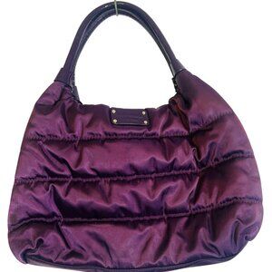 Kate Spade NY Purse Purple Quilted Nylon Puffer Shoulder Bag Patent Handles